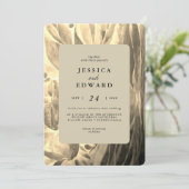 Invitation Élégant Mariage photo de feuillage noir et doré (Debout devant)