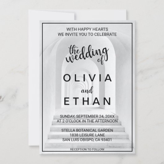 Invitation Élégant Mariage photo de frontière noir et blanc c (Devant)