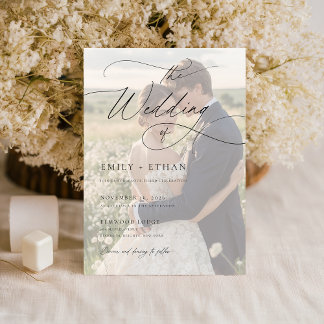 Invitation Élégant Mariage photo de recouvrement noir et blan