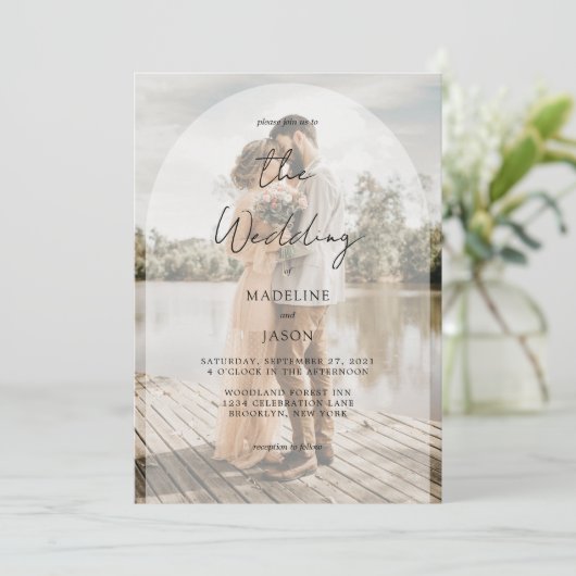 Invitation Élégant Mariage photo de script d'arc classique (Debout devant)