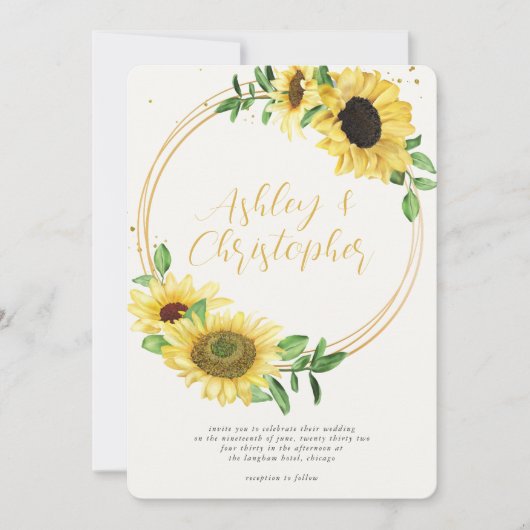 Invitation Élégant Mariage photo de tournesol rustique (Devant)