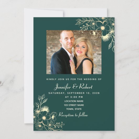Invitation Élégant Mariage photo Emerald Green (Devant)