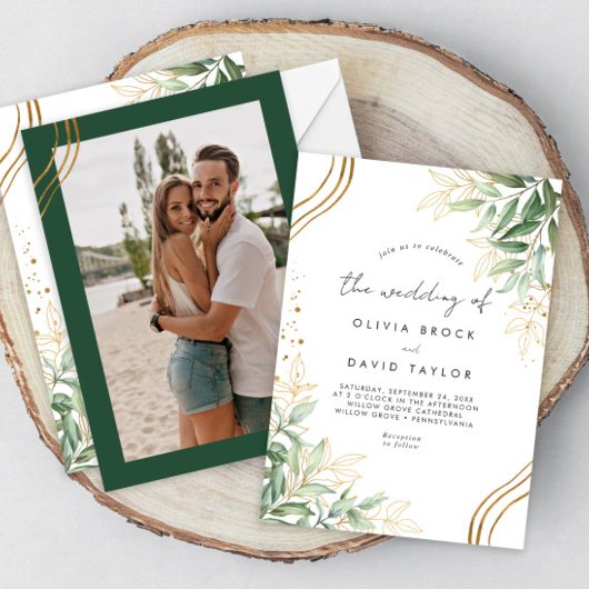 Invitation Élégant Mariage photo Feuille Eucalyptus