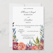 Invitation Élégant Mariage photo floral de Bourgogne et de pr (Devant)