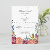 Invitation Élégant Mariage photo floral de Bourgogne et de pr (Debout devant)