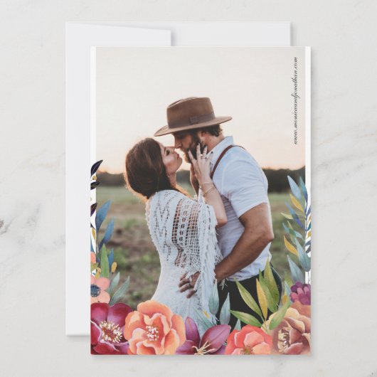 Invitation Élégant Mariage photo floral de Bourgogne et de pr (Dos)