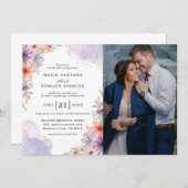 Invitation Élégant mariage photo Floral et Couple (Devant / Derrière)