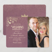 Invitation Elegant Mariage photo Gold Purple (Devant / Derrière)