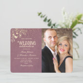 Invitation Elegant Mariage photo Gold Purple (Debout devant)