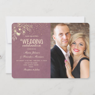 Invitation Elegant Mariage photo Gold Purple