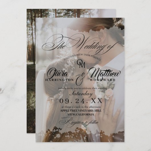 Invitation Élégant Mariage photo manuscrit (Devant / Derrière)