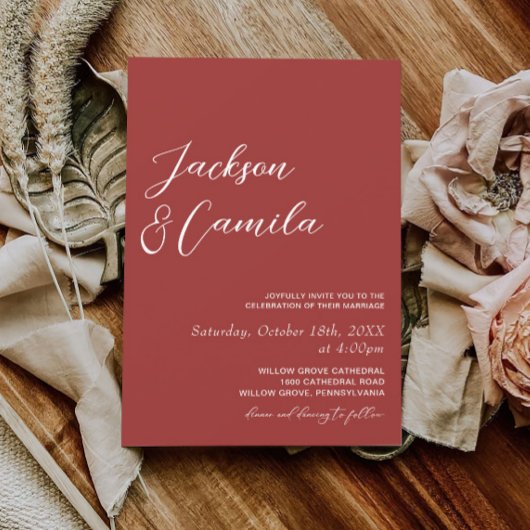 Invitation Élégant Mariage photo Maroon