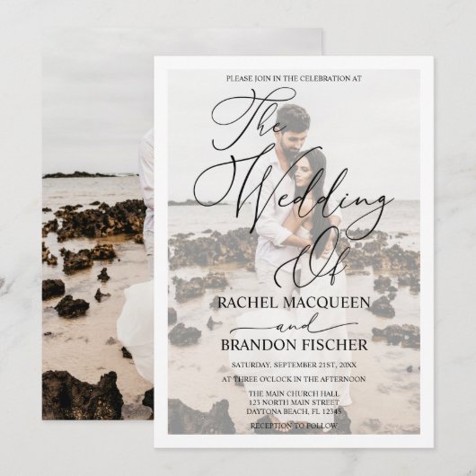 Invitation Élégant Mariage photo moderne blanc encadré Couple (Devant / Derrière)