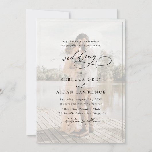 Invitation Élégant Mariage photo noir & blanc Script (Devant)