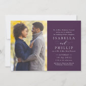 Invitation Élégant mariage photo officiel prune violet automn (Devant)