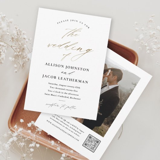 Invitation Élégant Mariage Photo Or Script