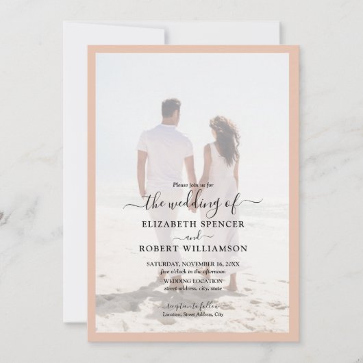 Invitation Élégant Mariage photo Peach (Devant)