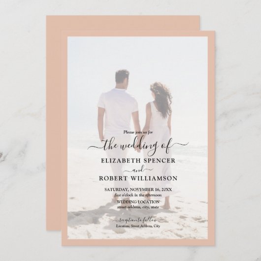 Invitation Élégant Mariage photo Peach (Devant / Derrière)