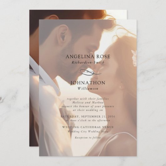 Invitation Élégant Mariage photo romantique moderne (Devant / Derrière)