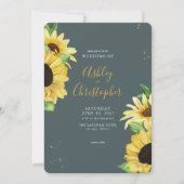 Invitation Élégant Mariage photo rustique Tournesol Ardoise (Devant)