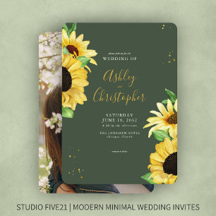 Invitation Élégant Mariage photo rustique tournesol vert