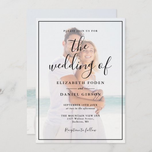 Invitation Élégant Mariage photo Script 2 (Devant / Derrière)
