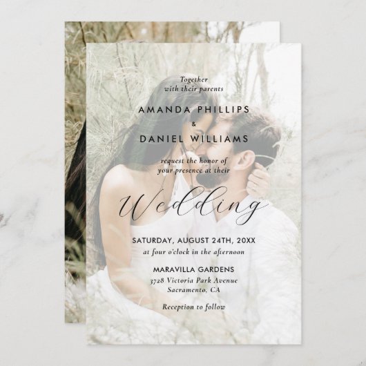 Invitation Élégant Mariage photo Script 2 (Devant / Derrière)