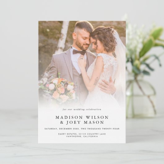 Invitation Élégant Mariage Photo script noir (Debout devant)