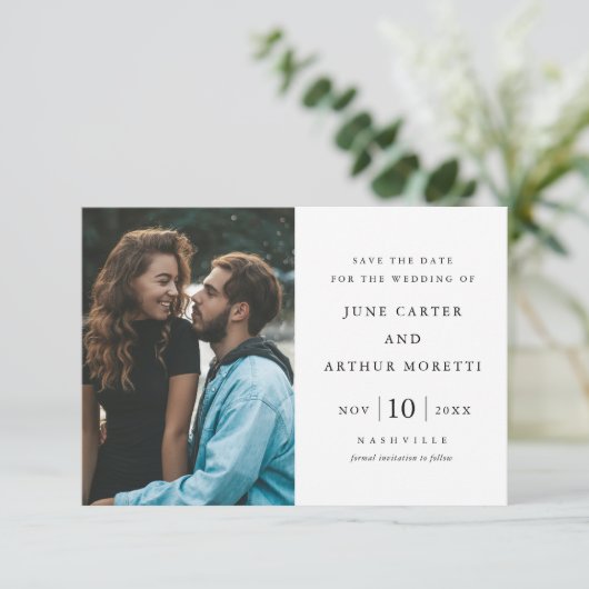 Invitation Élégant mariage photo simple Enregistrer la date (Debout devant)