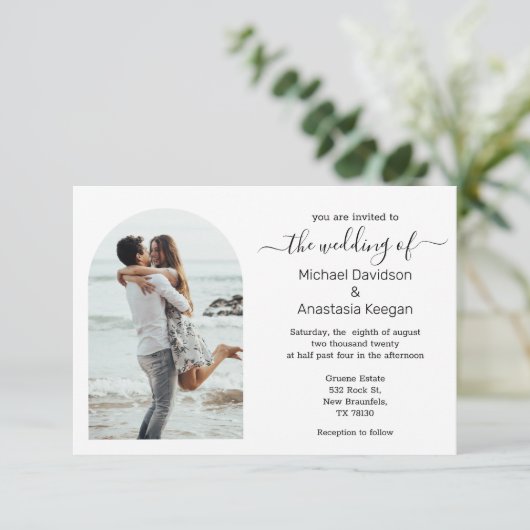 Invitation élégant mariage photo simple script (Debout devant)