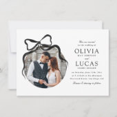 Invitation Élégant Mariage photo tout-en-un noir et blanc Bow (Devant)