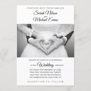 Invitation Élégant Mariage photo traditionnel noir et blanc