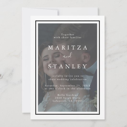 Invitation Élégant Mariage photo Velllum blanc et noir (Devant)