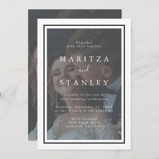 Invitation Élégant Mariage photo Velllum blanc et noir (Devant / Derrière)