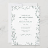Invitation Élégant Mariage photo vert émeraude à feuilles min (Devant)