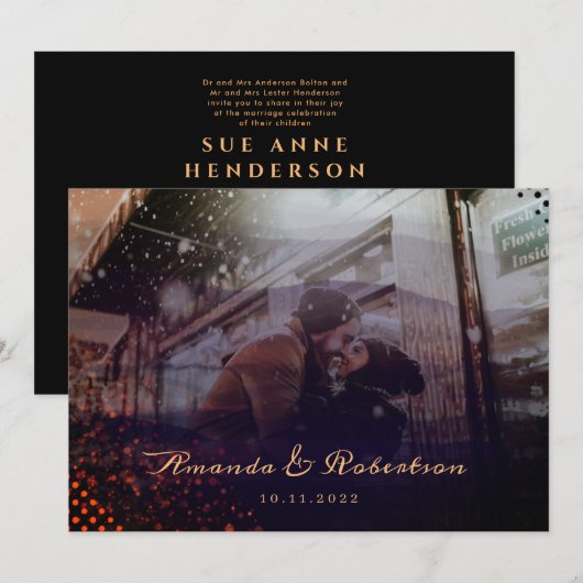 Invitation Élégant Mariage photo Wavy Burgundy Overlay (Devant / Derrière)