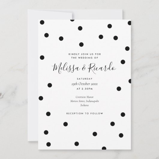 Invitation Élégant Mariage Pois noir et blanc (Devant)