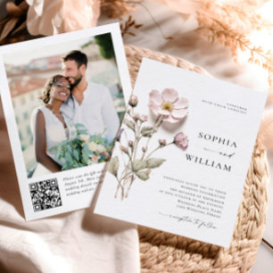 Invitation Élégant Mariage Pressé Pastel Boho Pressé