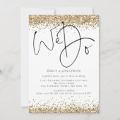 Invitation Elegant Mariage QR Paillettes Or (Devant)