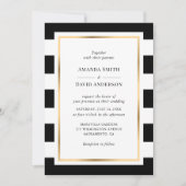 Invitation Élégant Mariage rayé noir et blanc (Devant)