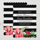 Invitation Élégant Mariage Rayures Noires et Blanches et Hibi (Devant / Derrière)