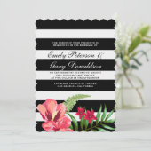 Invitation Élégant Mariage Rayures Noires et Blanches et Hibi (Debout devant)