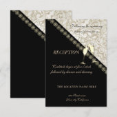 Invitation Élégant Mariage Réception Noir, Damas (Devant / Derrière)