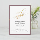Invitation Elégant Mariage reporté Mauve Gold Stripe Card (Debout devant)