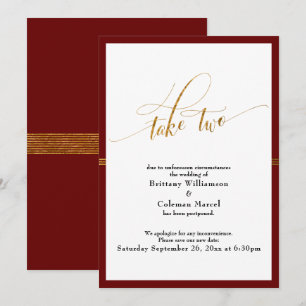 Invitation Elégant Mariage reporté Red & Gold Stripe Card