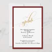 Invitation Elégant Mariage reporté Red Gold Stripe Card (Devant)