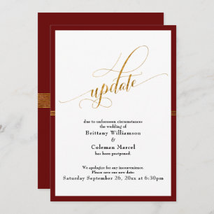 Invitation Elégant Mariage reporté Red Gold Stripe Card