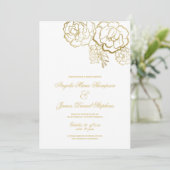 Invitation Élégant mariage romantique à fleurs d'or blanc (Debout devant)