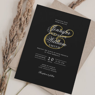 Invitation Élégant Mariage romantique Classic Black Gold