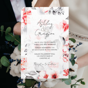 Invitation Élégant Mariage romantique rouge floral
